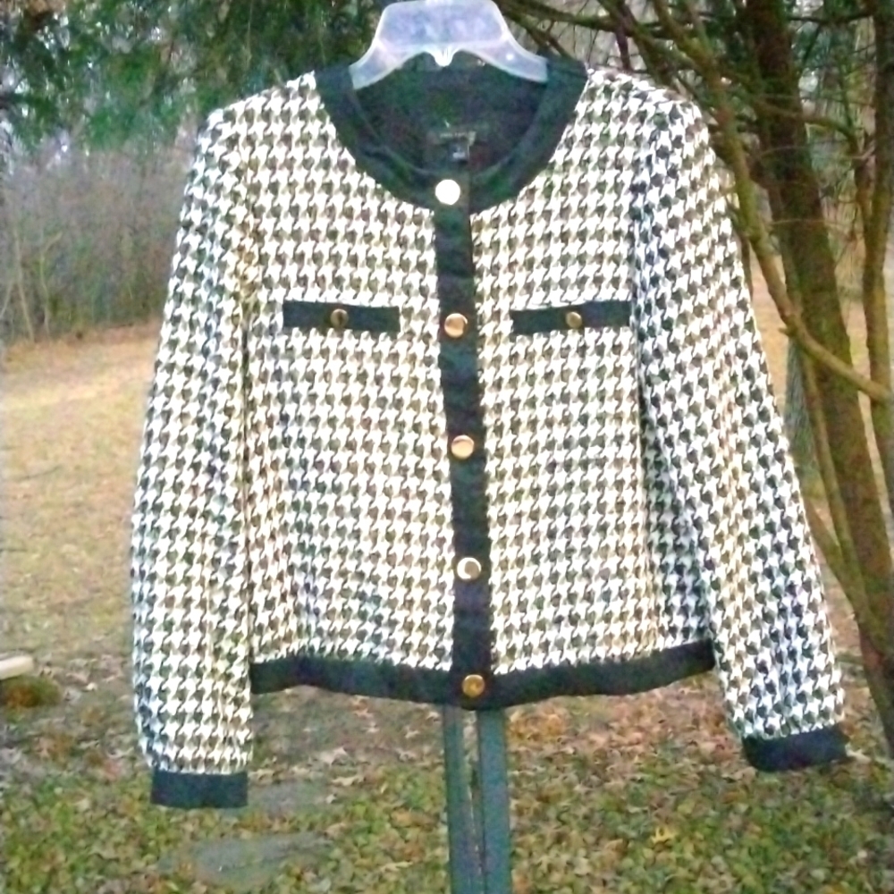 NWOT Ann Taylor Houndstooth Framed Crew Neck Jacket size Medium